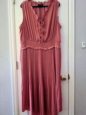 Lane Bryant Dusty Rose Ruffle V-Neck Pleated Midi Dress